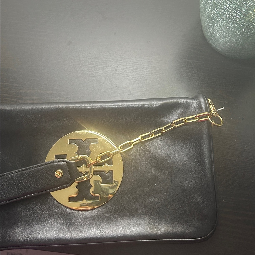 Tory Burch Black and Gold Briefcase clutch with Structured Design - Picture 14 of 16